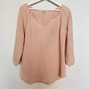 Cortland Park 100% Cashmere Relaxed V Neck Sweater Blush Pink Small